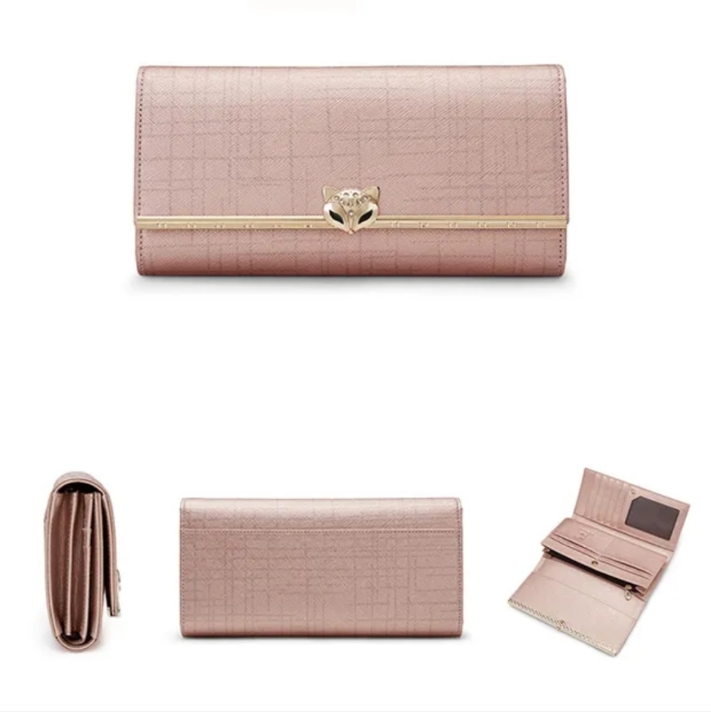 Rose Gold Fox Trifold Wallet Clutch